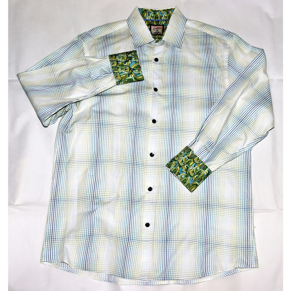 J. Garcia Men's Long Sleeve Button Front Flip Cuff Shirt Size Medium - Picture 1 of 9